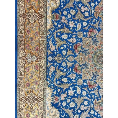 "Isfahan Persian rug, made from silk and wool, perfect for luxury living spaces, now for sale."