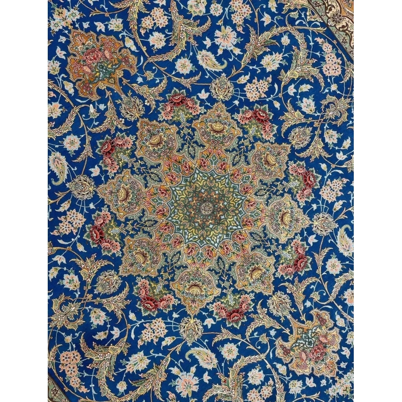 "High-quality hand-knotted silk and wool Isfahan rug with 810,000 knots per square meter."