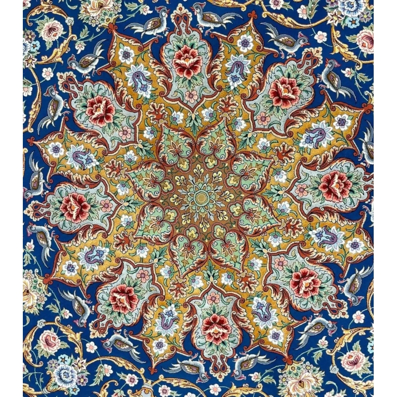 "Luxury Persian Isfahan rug, handcrafted with wool and silk in Iran, measuring 250 cm in length and width. An exquisite piece for elevating any living space."