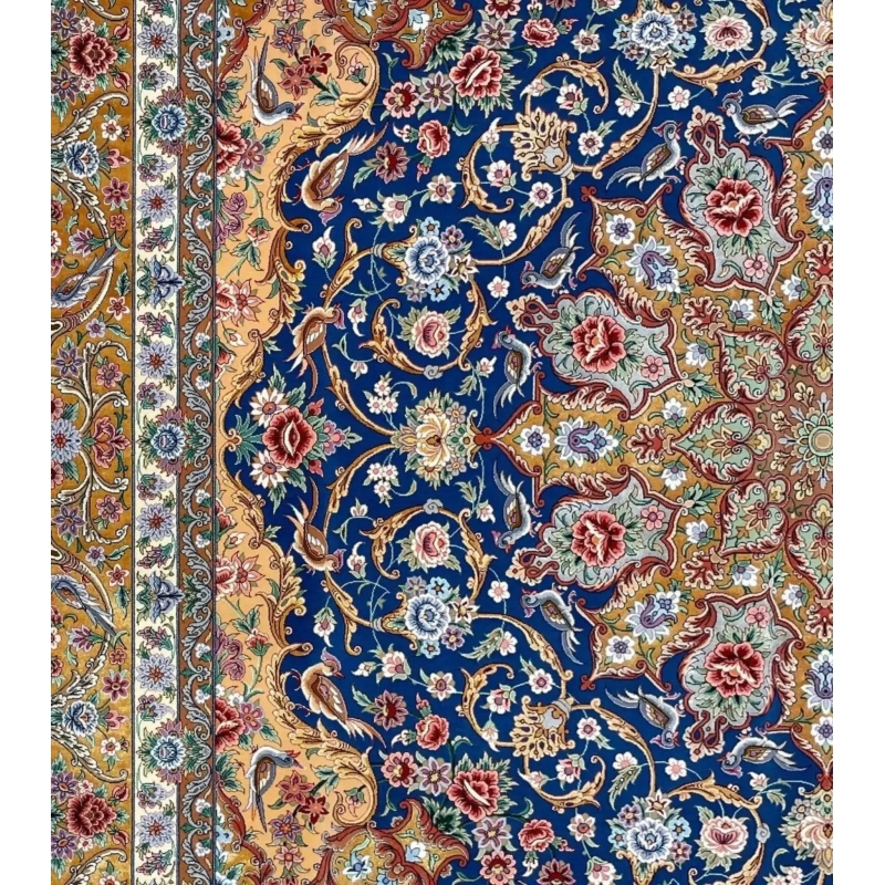"Elegant wool and silk Persian carpet, 250 cm x 250 cm, knotted by hand in Isfahan, Iran. Ideal for adding timeless beauty to your interior design."