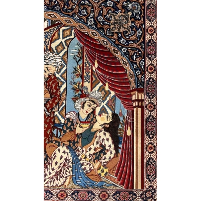 "Unique Seirafian rug for sale, featuring a combination of wool and silk, handmade in Isfahan, Iran."
