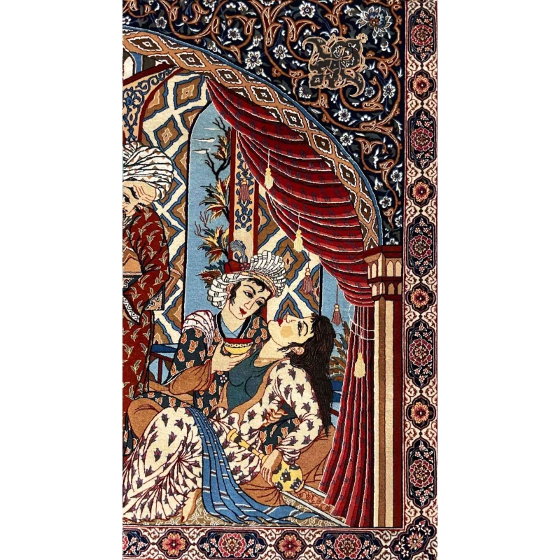 "Unique Seirafian rug for sale, featuring a combination of wool and silk, handmade in Isfahan, Iran."