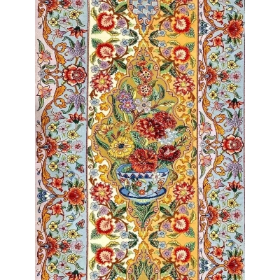 "Luxury Isfahan Iranian carpet with intricate floral patterns, handmade with silk warp and wool pile."