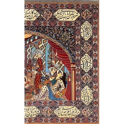 "Detailed view of the exquisite Persian rug, highlighting traditional patterns and vibrant colors."