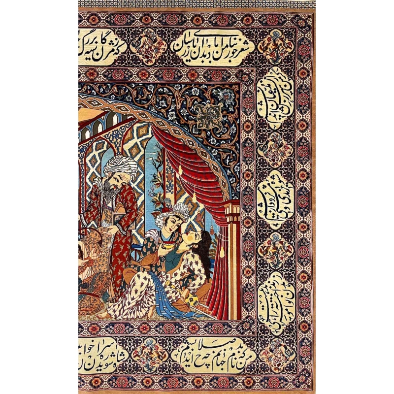 "Detailed view of the exquisite Persian rug, highlighting traditional patterns and vibrant colors."