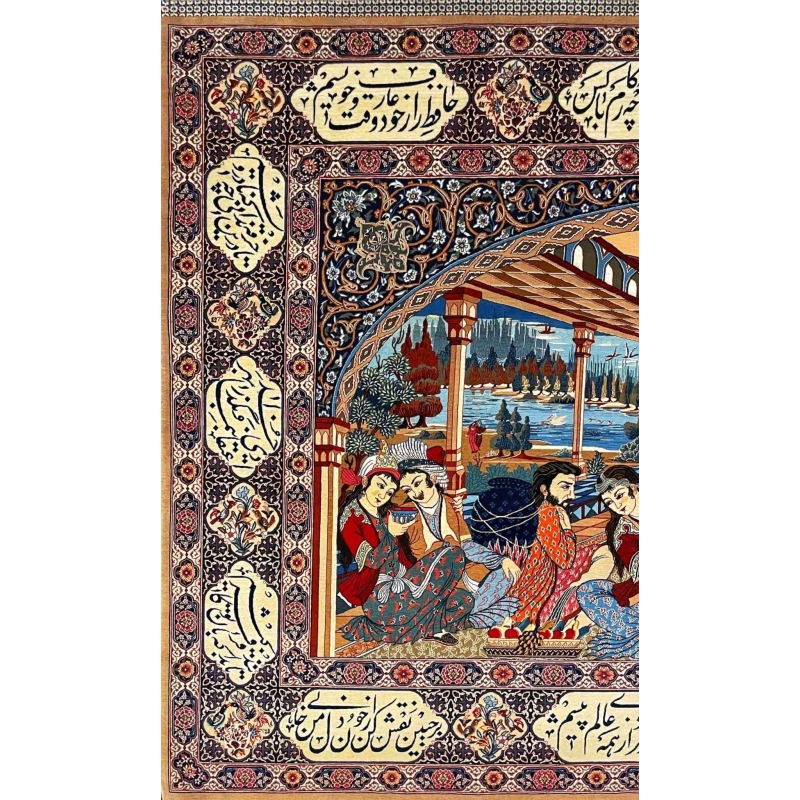 "High-quality Seirafian Persian rug with intricate scenes, crafted using traditional hand-knotting techniques."