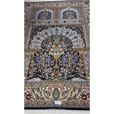 "Luxurious Persian rug featuring intricate motifs and borders"
