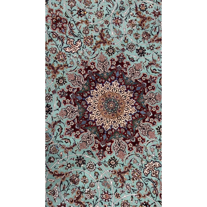 "Detailed view of Seirafian Persian rug by Master Mahmmoud and Mohammad Reza, showcasing intricate hand-knotted craftsmanship"
