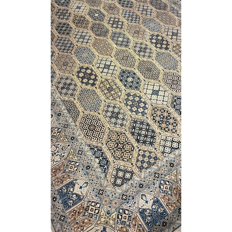 Authentic Persian Nain rug from Iran, showcasing intricate patterns and natural dyes.