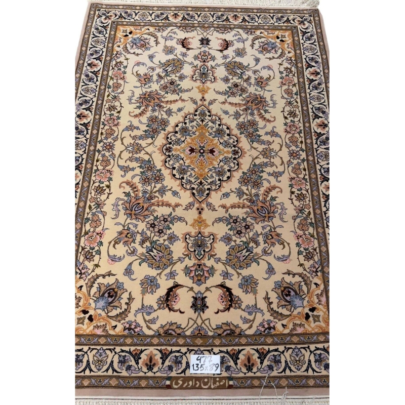 Wool and silk blend traditional Persian rug with intricate patterns