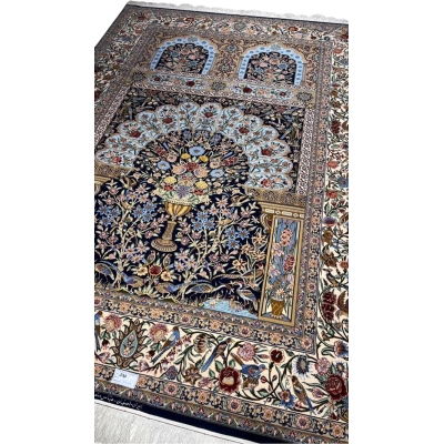 "Handcrafted wool and silk rug with natural dyes, 300 x 200 cm"