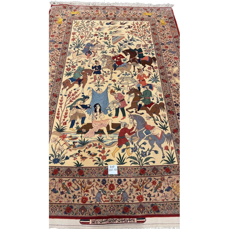 Antique Seirafian beige pictorial Persian carpet 222 x 150 cm