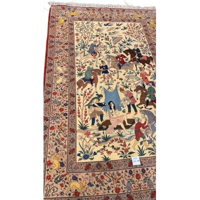 Close-up of Seirafian rug’s detailed wool and silk pile