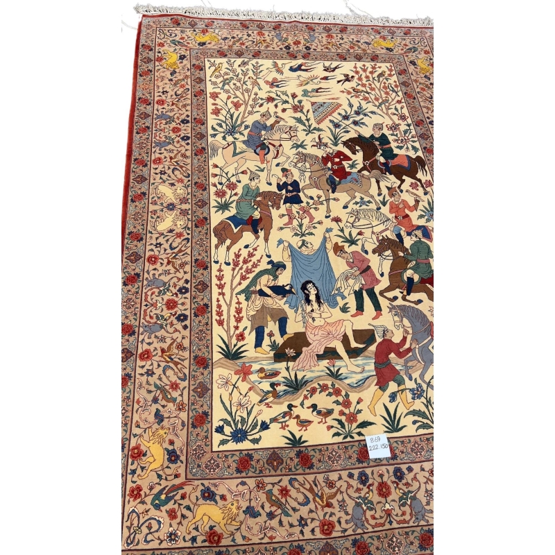 Close-up of Seirafian rug’s detailed wool and silk pile