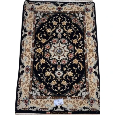 "Handmade Iranian rug with luxurious silk warp and natural wool, available online"
