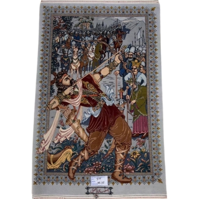 "Handcrafted pictorial Persian rug from Isfahan with a historical scene."