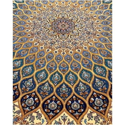 Detailed view of luxury 11x8 Persian Isfahan rug crafted from wool and silk