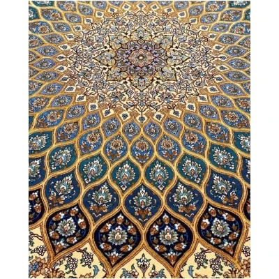 Detailed view of luxury 11x8 Persian Isfahan rug crafted from wool and silk
