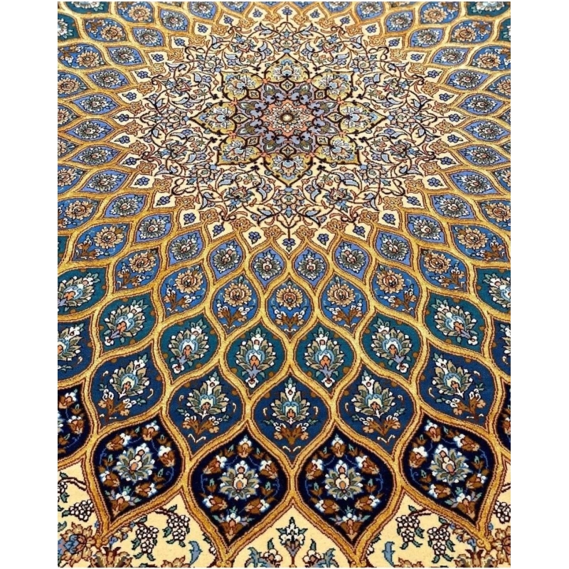 Detailed view of luxury 11x8 Persian Isfahan rug crafted from wool and silk