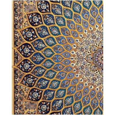 Hand-knotted wool and silk Persian Isfahan rug in blue and beige tones
