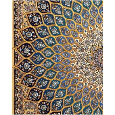 Hand-knotted wool and silk Persian Isfahan rug in blue and beige tones