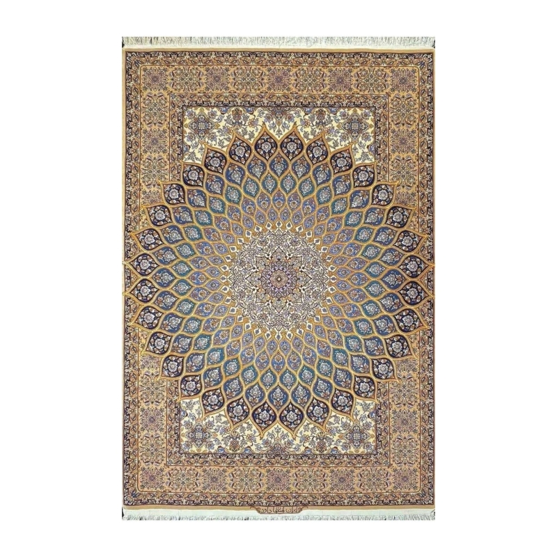 Authentic 11x8 Persian Isfahan rug with dome design, hand-knotted by Davarie