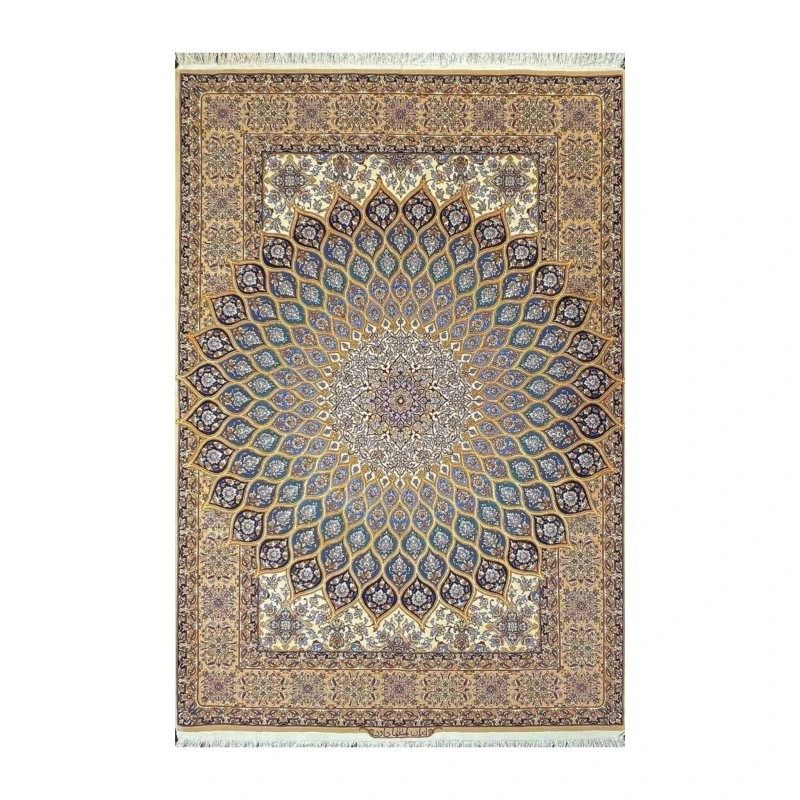 Authentic 11x8 Persian Isfahan rug with dome design, hand-knotted by Davarie