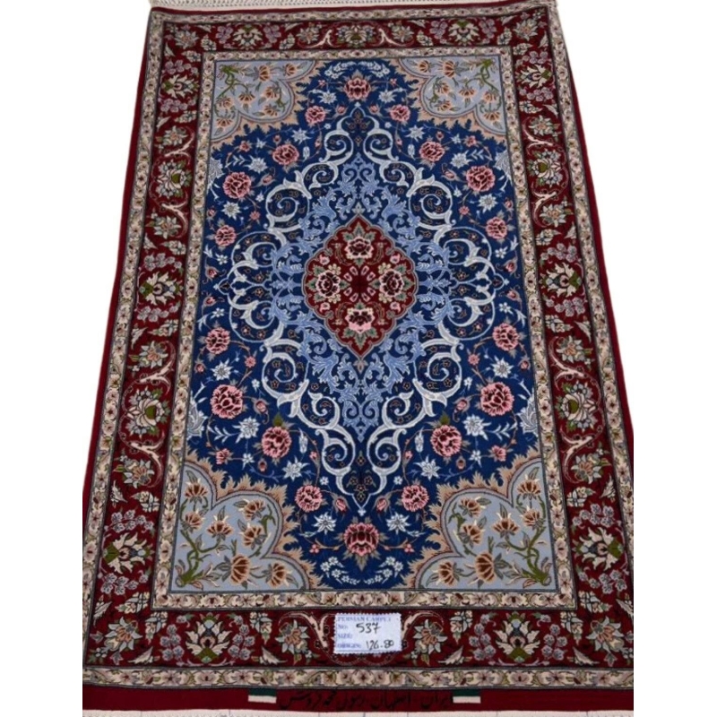Handmade oriental rug for sale, blue and red design