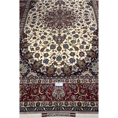 Hand-knotted Persian rug, beige and red tones, 315x217 cm
