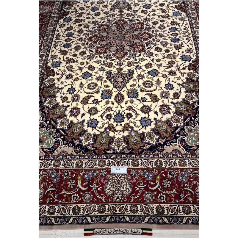 Hand-knotted Persian rug, beige and red tones, 315x217 cm