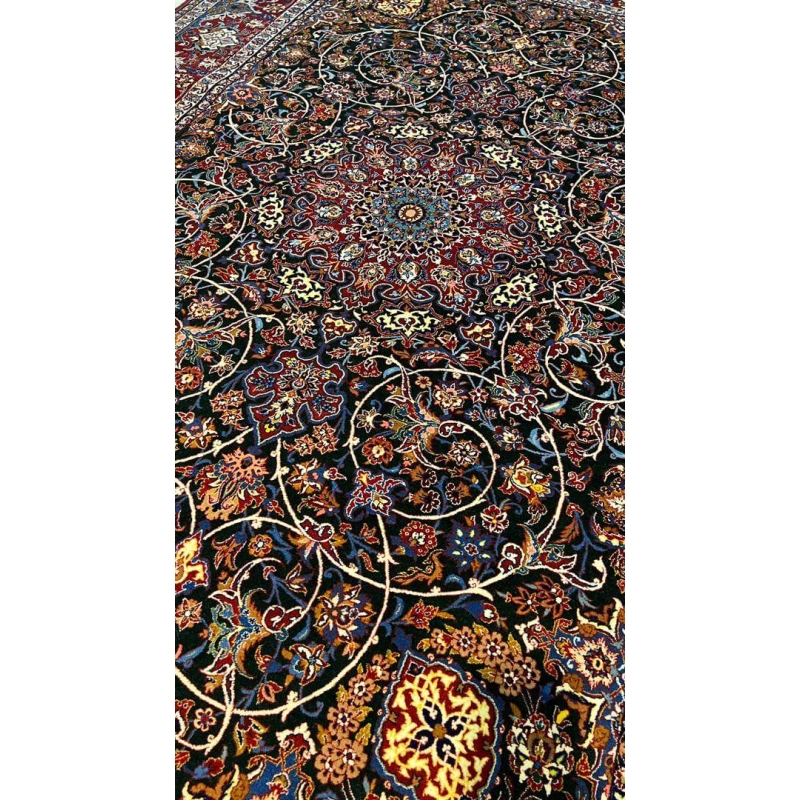 "Side view of the Seirafian carpet showcasing its soft wool and silk pile."