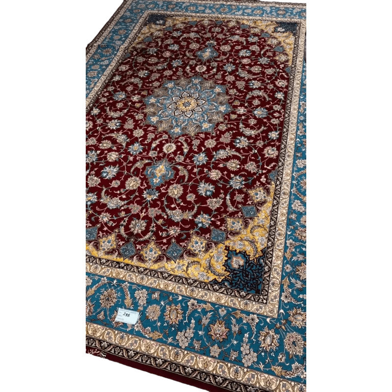 Exquisite Persian rug for sale, handmade with silk warp and wool pile, showcasing traditional Isfahan craftsmanship.