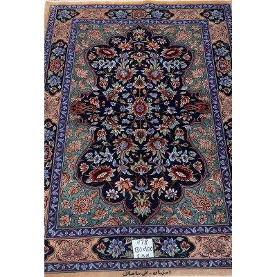 "Hand-knotted Persian rug made of wool and silk, crafted by Ali Samani in Isfahan, featuring intricate floral patterns. Ideal for luxury home decor." 