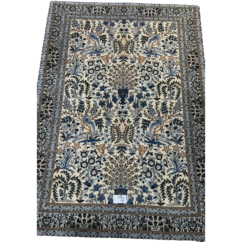 Hand-Knotted Silk and Wool Rug from Nain, Iran