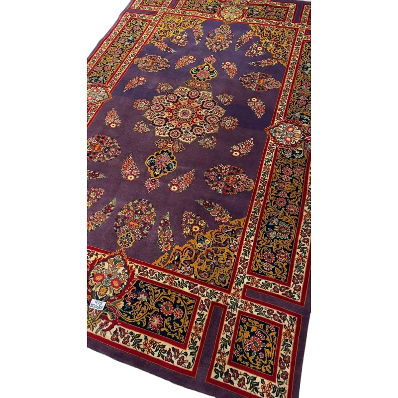 Detailed image of the Elegant Mashad Rug highlighting its ornate purple patterns
