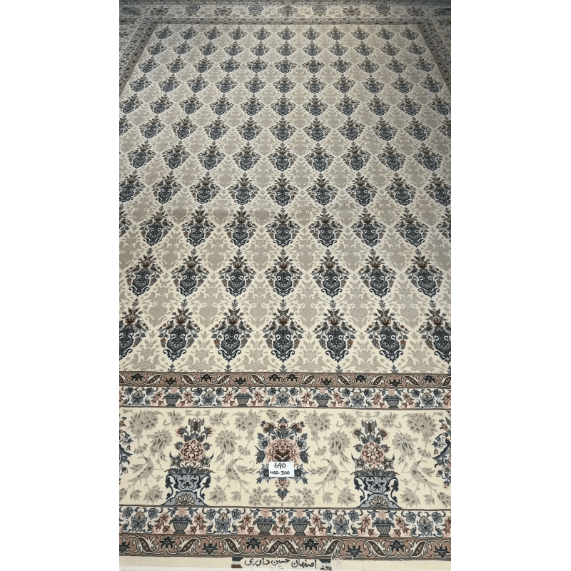 "Exquisite Hand-Knotted Persian Rug from Isfahan, Elegant Silk and Wool Blend" – Highlighting the luxurious materials and origin.