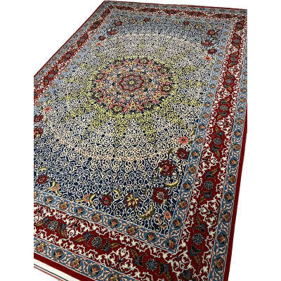 An expansive Haghighie rug showcasing a vibrant, multicolored pattern