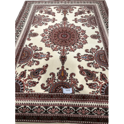 "Hand-knotted Persian Kerman rug with traditional Patheh design, crafted from wool and silk. Perfect area rug for large living rooms, offering elegance and comfort. Authentic Persian rug from Isfahan, Iran."

