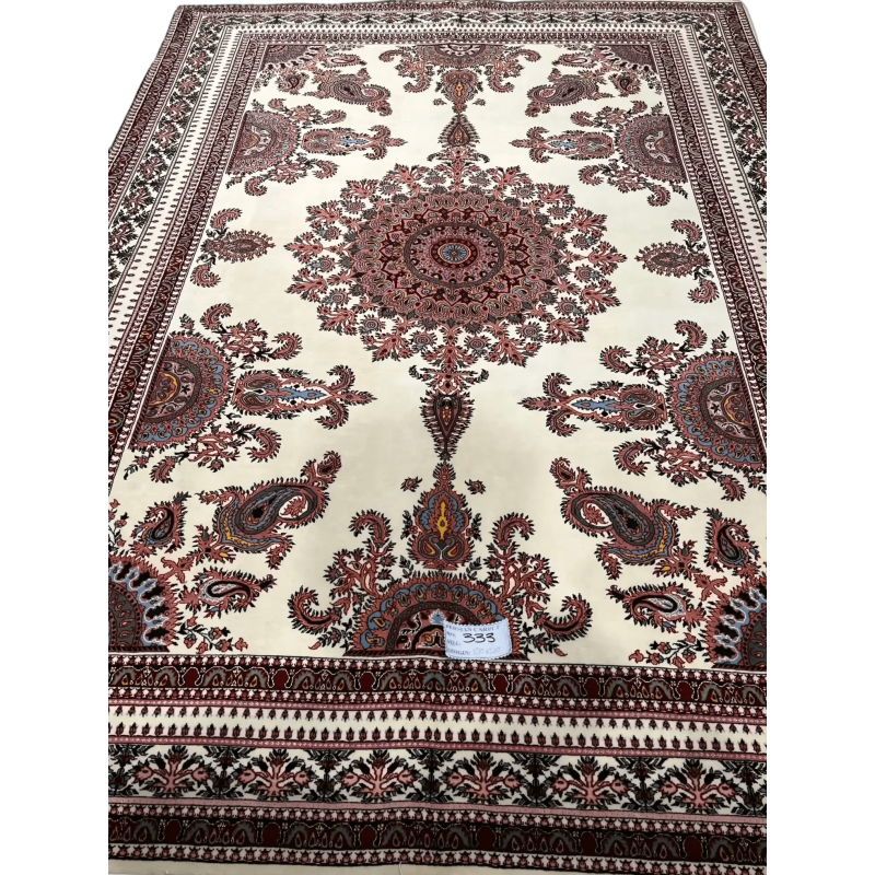 "Hand-knotted Persian Kerman rug with traditional Patheh design, crafted from wool and silk. Perfect area rug for large living rooms, offering elegance and comfort. Authentic Persian rug from Isfahan, Iran."