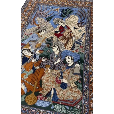 "Exquisite handmade Isfahan Persian rug, crafted from wool and silk, featuring intricate designs in timeless hues. Perfect for elevating home decor with luxury and elegance. Shop authentic Persian rugs online to enhance any space with this stunning 170 cm x 110 cm area rug."