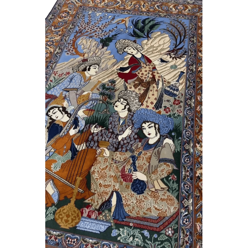 "Exquisite handmade Isfahan Persian rug, crafted from wool and silk, featuring intricate designs in timeless hues. Perfect for elevating home decor with luxury and elegance. Shop authentic Persian rugs online to enhance any space with this stunning 170 cm x 110 cm area rug."