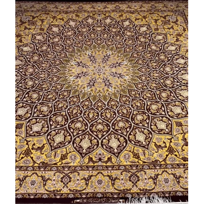 Close-up of the detailed craftsmanship on Karbasi Zadeh's Golden Dome Rug