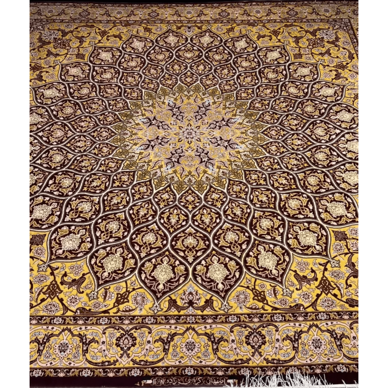 Close-up of the detailed craftsmanship on Karbasi Zadeh's Golden Dome Rug