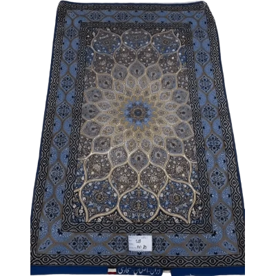  "Hand-knotted Persian rug made of wool and silk, featuring a luxurious design with intricate patterns. Measuring approximately 130 cm x 83 cm (4.2 x 2.7 feet), the rug is crafted in Isfahan, Iran. It has a knot density of 810,000 knots per square meter and is new, woven by the skilled weaver Sajadie. The rug’s blend of wool and silk provides both durability and elegance."