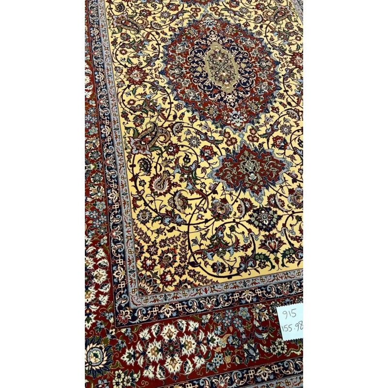 Close-up of the intricate weave and detailed patterns on Master Khajeh's high knot density rug