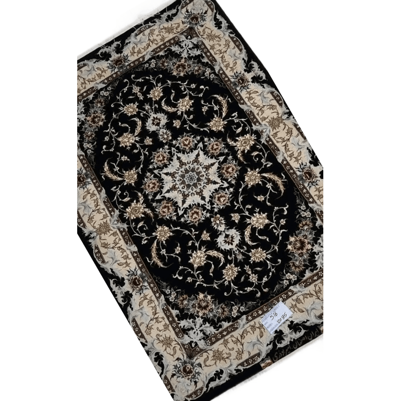 "Close-up of traditional Persian carpet from Isfahan, with fine silk and wool pile"