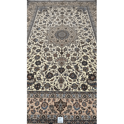 Luxurious Persian carpet knotted by hand in Isfahan, featuring an intricate floral medallion pattern, with a knot density of 810,000 per m².