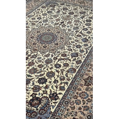 New Isfahan rug for sale, handmade with silk warp and wool-silk pile, measuring 10.5 x 7.2 feet, perfect for elegant home interiors.