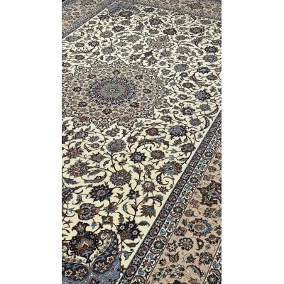 New Isfahan rug for sale, handmade with silk warp and wool-silk pile, measuring 10.5 x 7.2 feet, perfect for elegant home interiors.