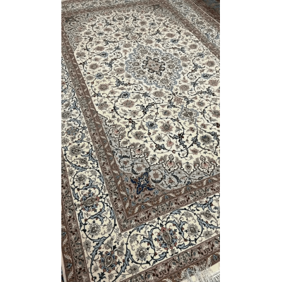 "Exquisite Persian Rug from Isfahan, Handwoven with Silk and Wool, 60 Years Old" – Focusing on the luxurious materials and vintage nature.
